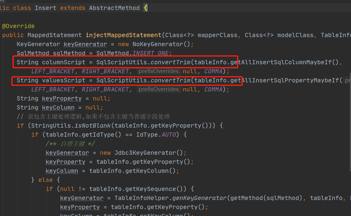 MyBatis-Plus 集成选装件InsertBatchSomeColumn批量插入默认会插入null值