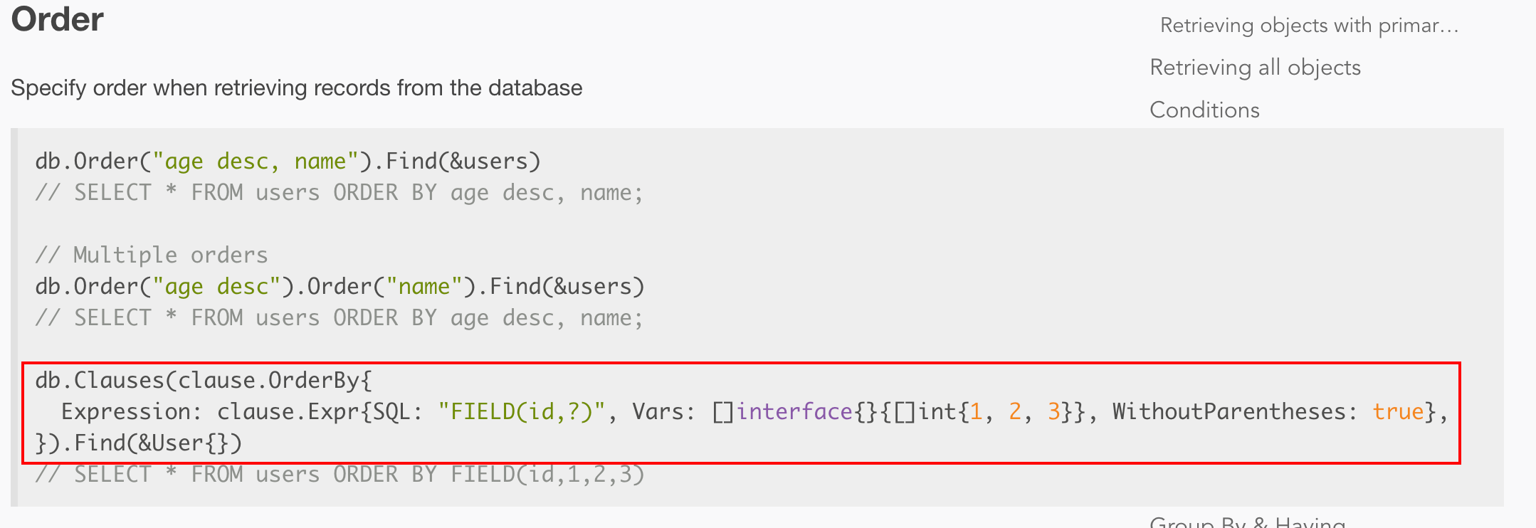 Gorm The actual behavior of the order method does not match the documentation