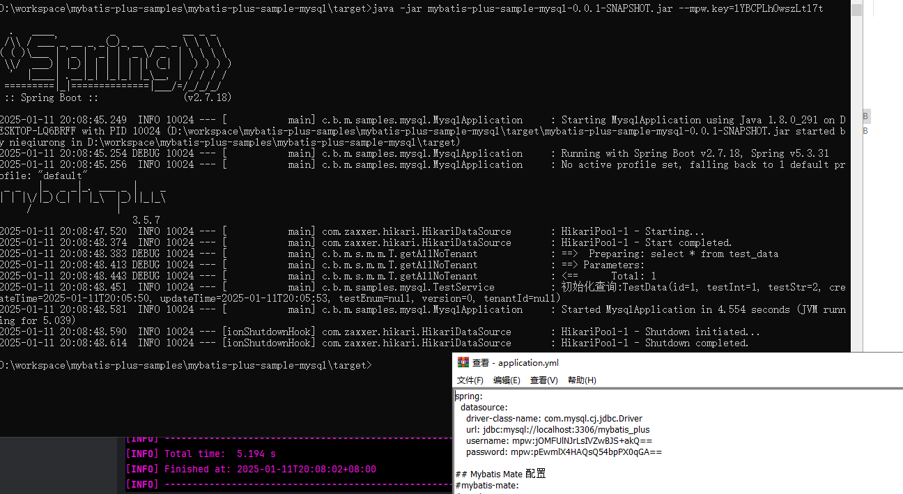 MyBatis-Plus [错误报告]: YML 配置加密配合@PostConstruct时提示Access denied for user 'mpw:*********' (using password: YES)