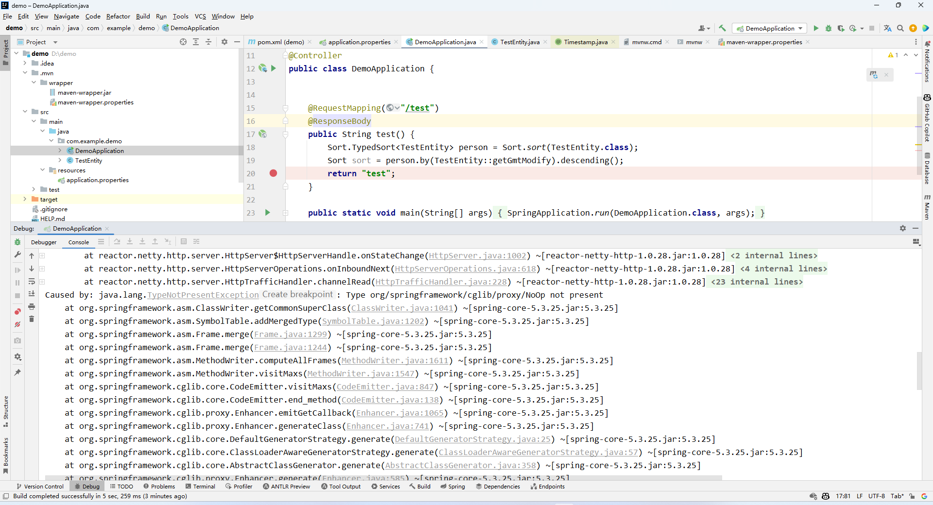 Spring TypeNotPresentException: org/springframework/cglib/proxy/NoOp not present on Java 17