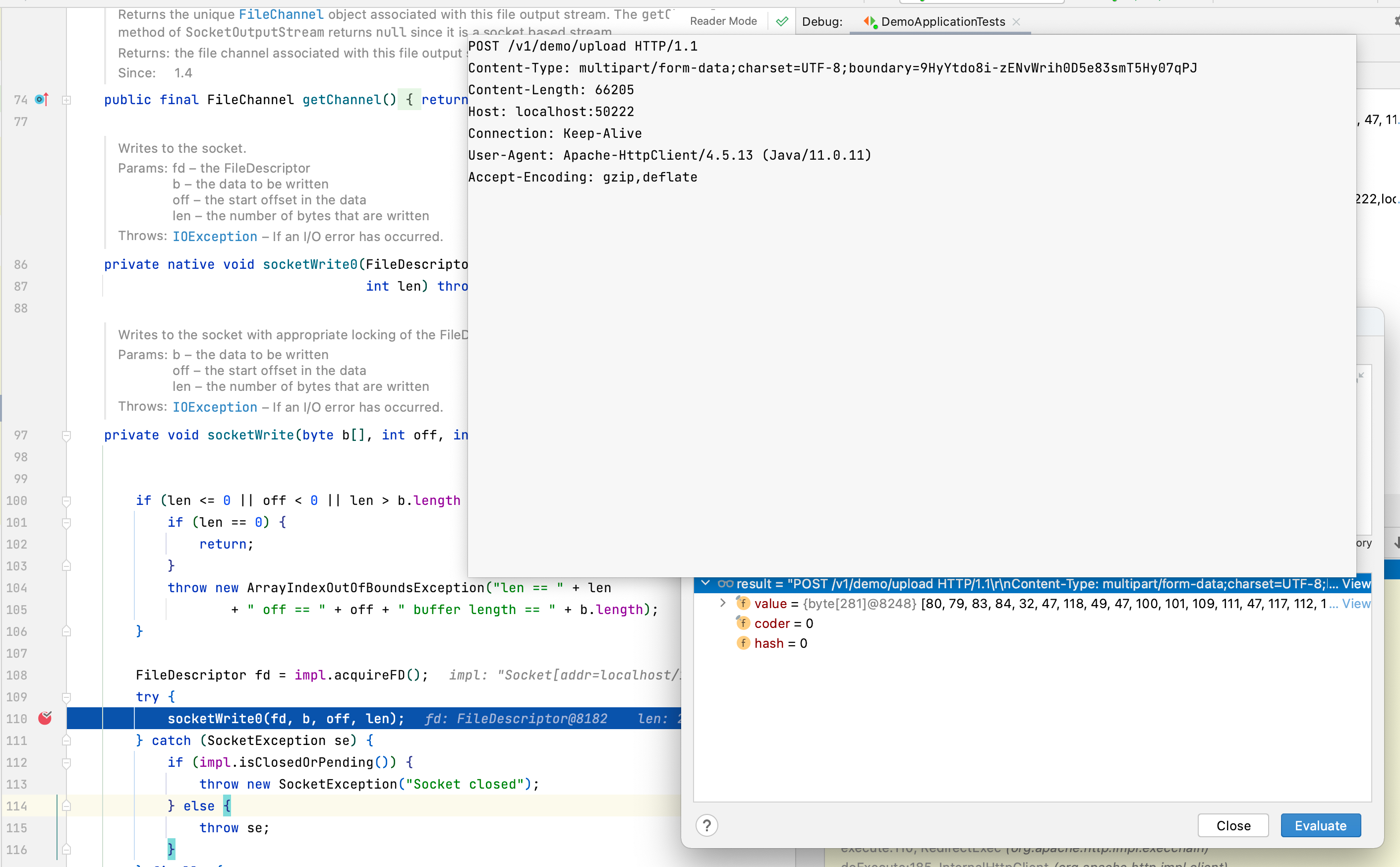 SpringBoot RestTemplate writes out of order data to socket on Mac OS when request body > 65KB