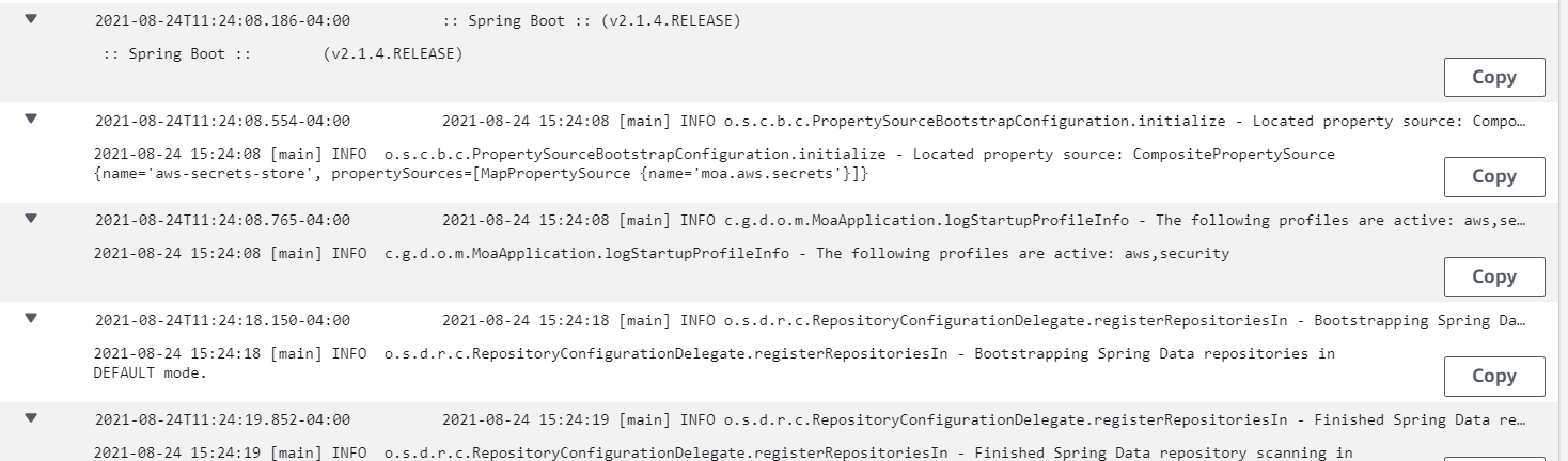 SpringBoot Upgrading from 2.1.4.RELEASE to 2.5.0 giving Runtime Exception on aws ECS deployment