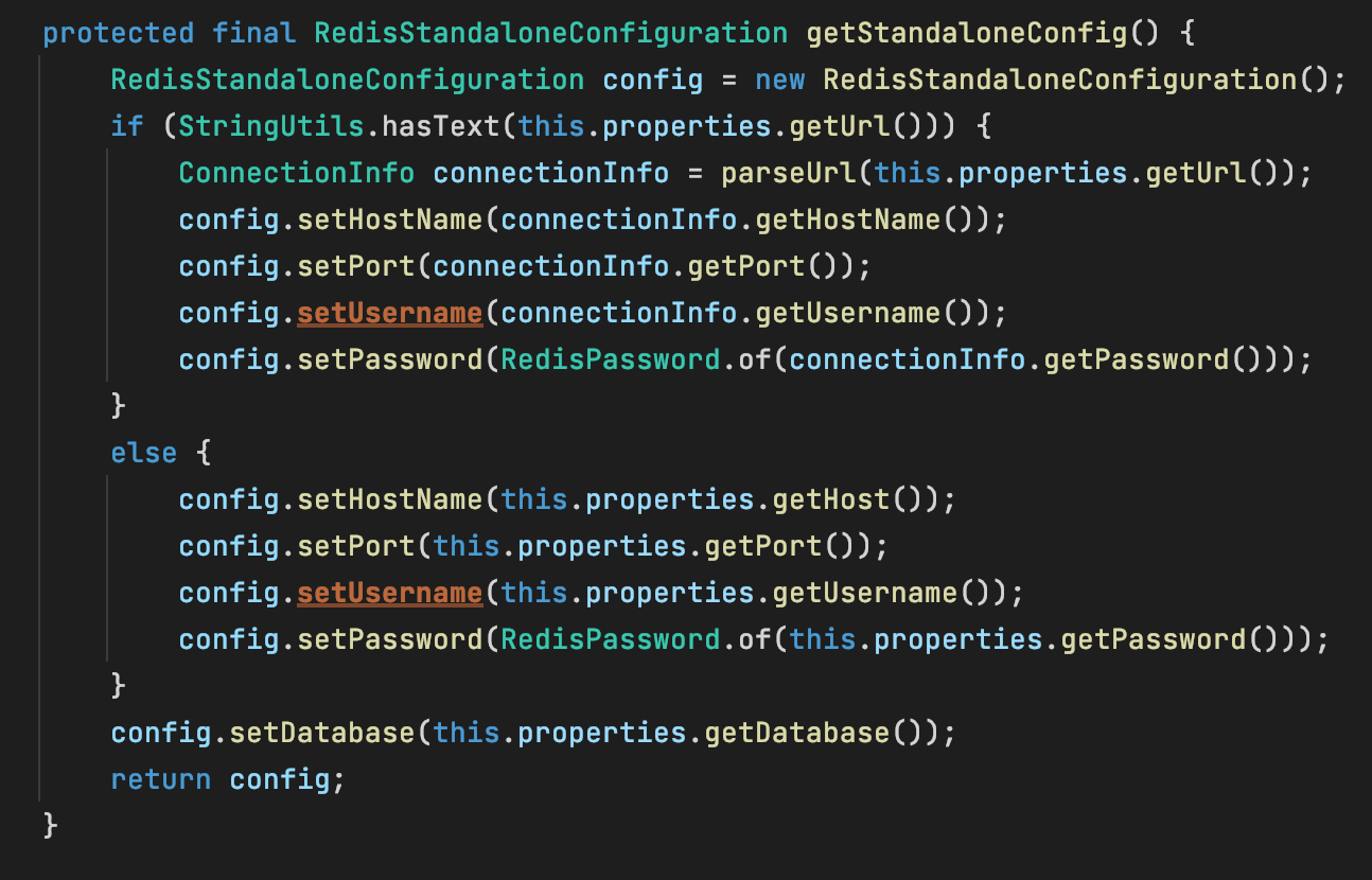 SpringBoot ConnectionInfo  missing setUserName() method
