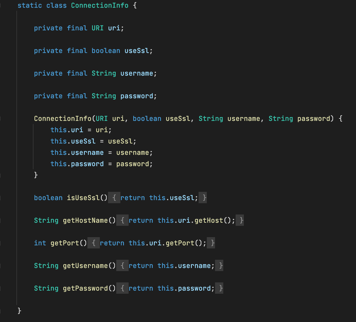 SpringBoot ConnectionInfo  missing setUserName() method