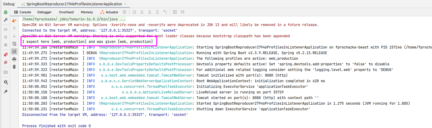 SpringBoot Profiles not available in ConfigurableEnvironment on ApplicationEnvironmentPreparedEvent after upgrading to 2.5.4