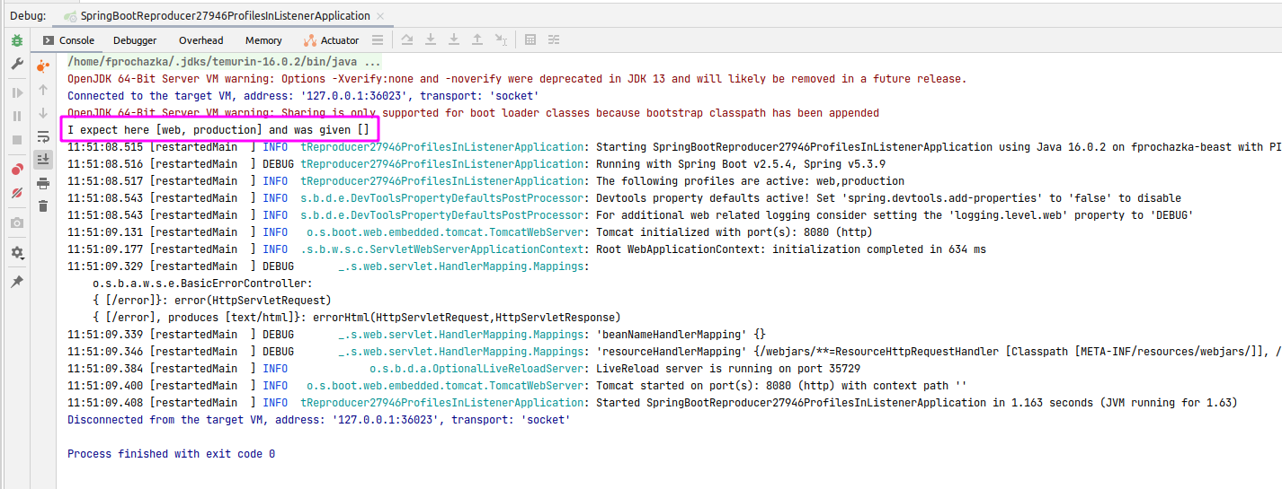 SpringBoot Profiles not available in ConfigurableEnvironment on ApplicationEnvironmentPreparedEvent after upgrading to 2.5.4