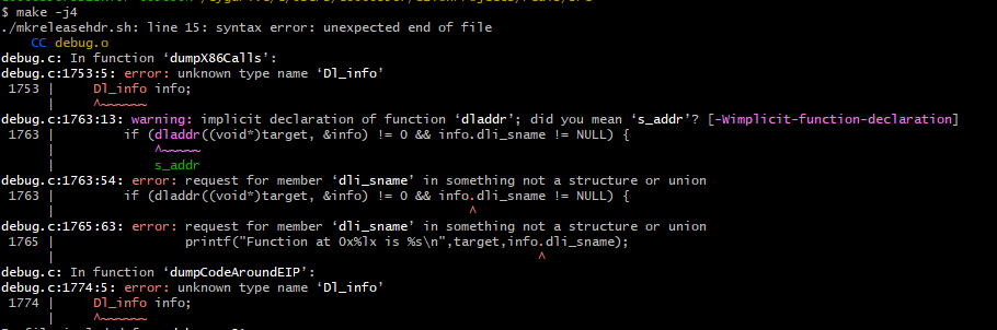 Redis [BUG] builld redis with cygwin fail :   debug.c:1753:5: error: unknown type name ‘Dl_info’  