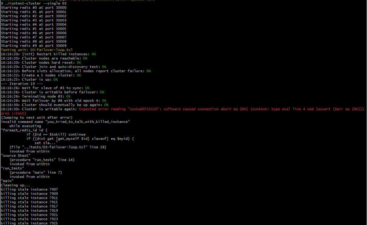Redis [BUG] 03-failover-loop.tcl failed with connection abort  