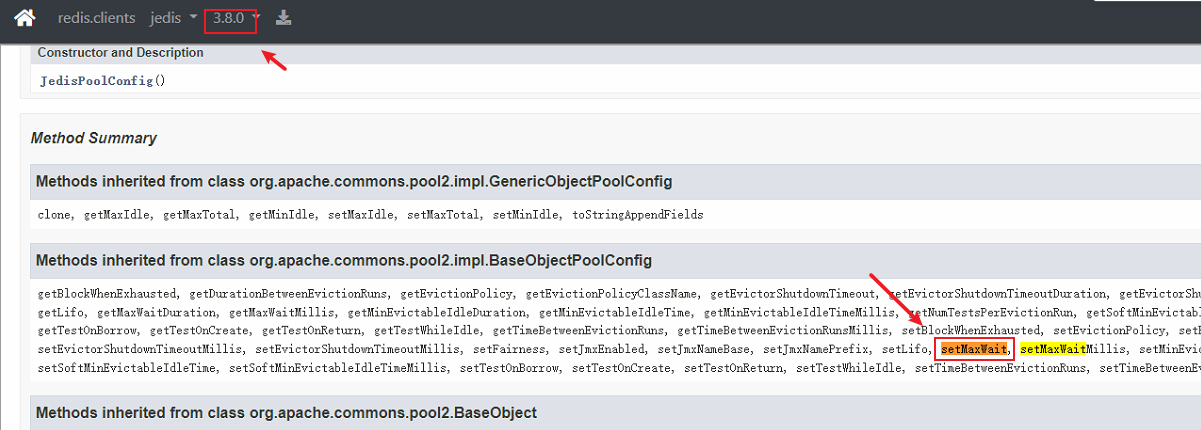SpringBoot The following method did not exist:      redis.clients.jedis.JedisPoolConfig.setMaxWait(Ljava/time/Duration;)V