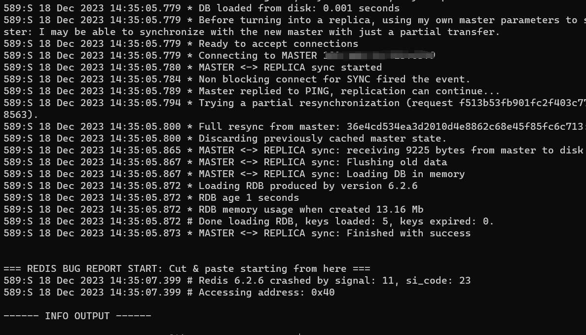 Redis [BUG] Redis 6.2.6 crashed by signal: 11, si_code: 23