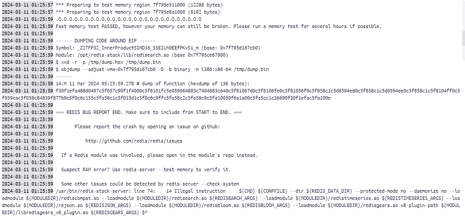Redis [BUG] - Getting memory crash issue when trying to load data in redis-stack through docker 