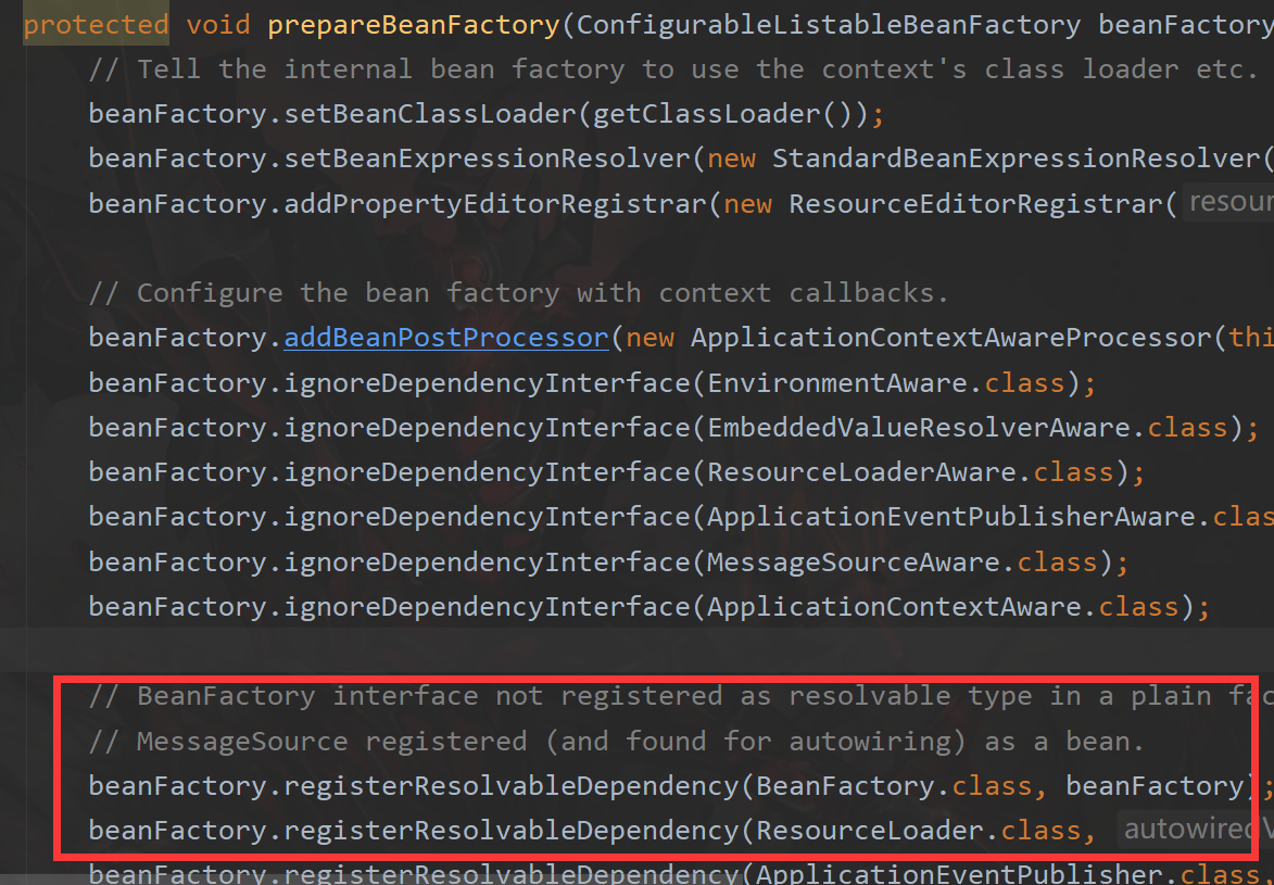 Spring  What is the use of resolvableDependencies collection
