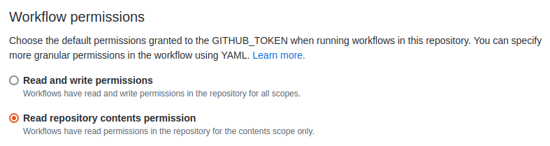 SpringBoot Restrict permissions for GitHub action