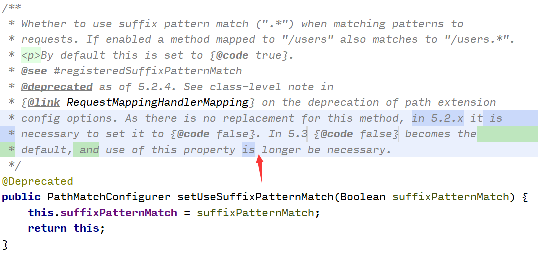 Spring Grammatical mistake in PathMatchConfigurer#setUseSuffixPatternMatch's comment