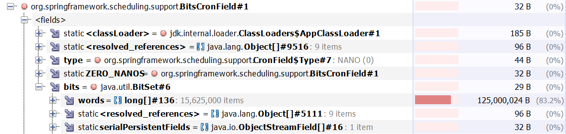 Spring Upgrading from Boot 2.3.3 or 2.4-M1 to Boot 2.4-M2 uses 125mb heap in BitsCronField