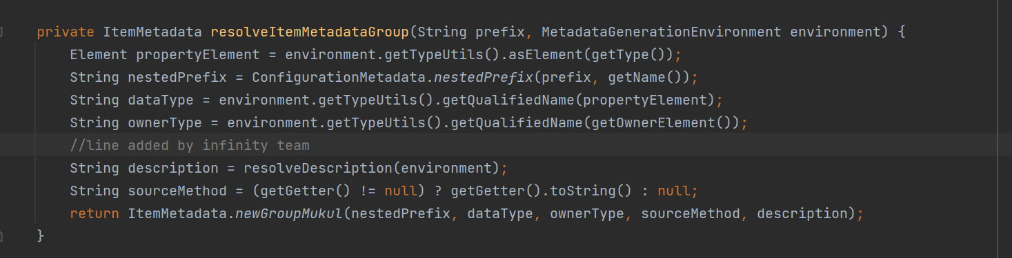 SpringBoot Description of property annotated with @NestedConfigurationProperty in metadata file generated by spring-boot-configuration-processor module