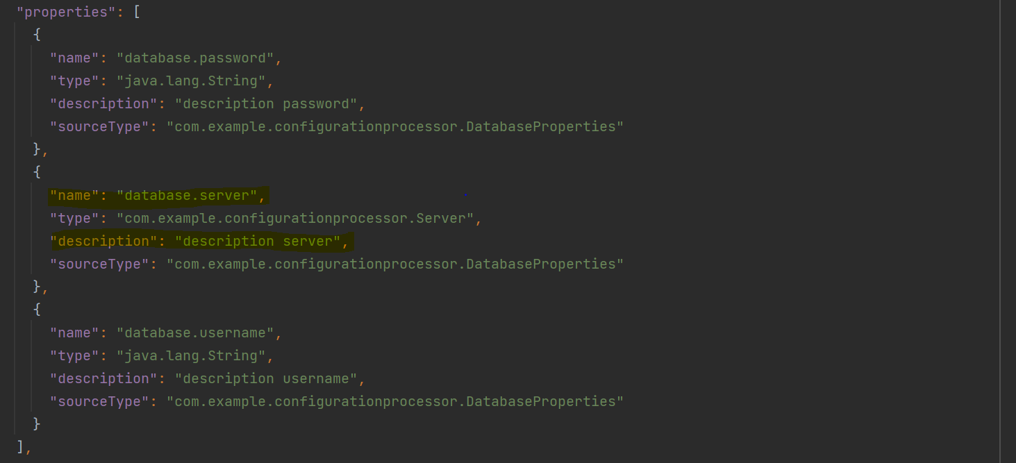 SpringBoot Description of property annotated with @NestedConfigurationProperty in metadata file generated by spring-boot-configuration-processor module