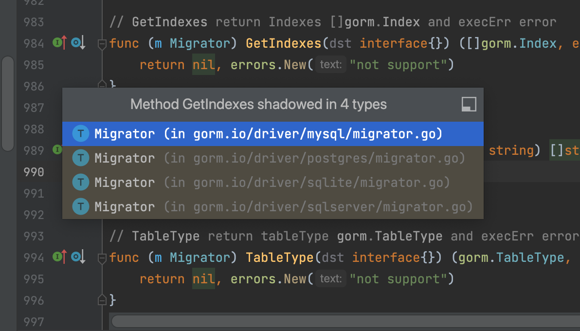 Gorm GetIndexes not implemented
