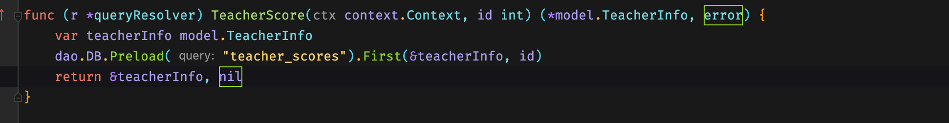 Gorm gorm preload : error : teacher_scores: unsupported relations for schema TeacherInfo 
