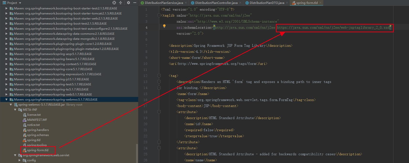 Spring spring boot 2.1.5.REALSE  build war ,run in tomcat with xsd:schema  error