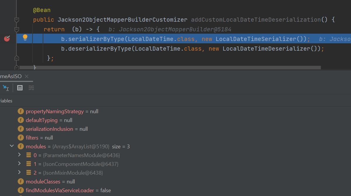SpringBoot jackson-datatype-jsr310 not loaded on Auto Configured ObjectMapper when Jackson2ObjectMapperBuilderCustomizer is loaded