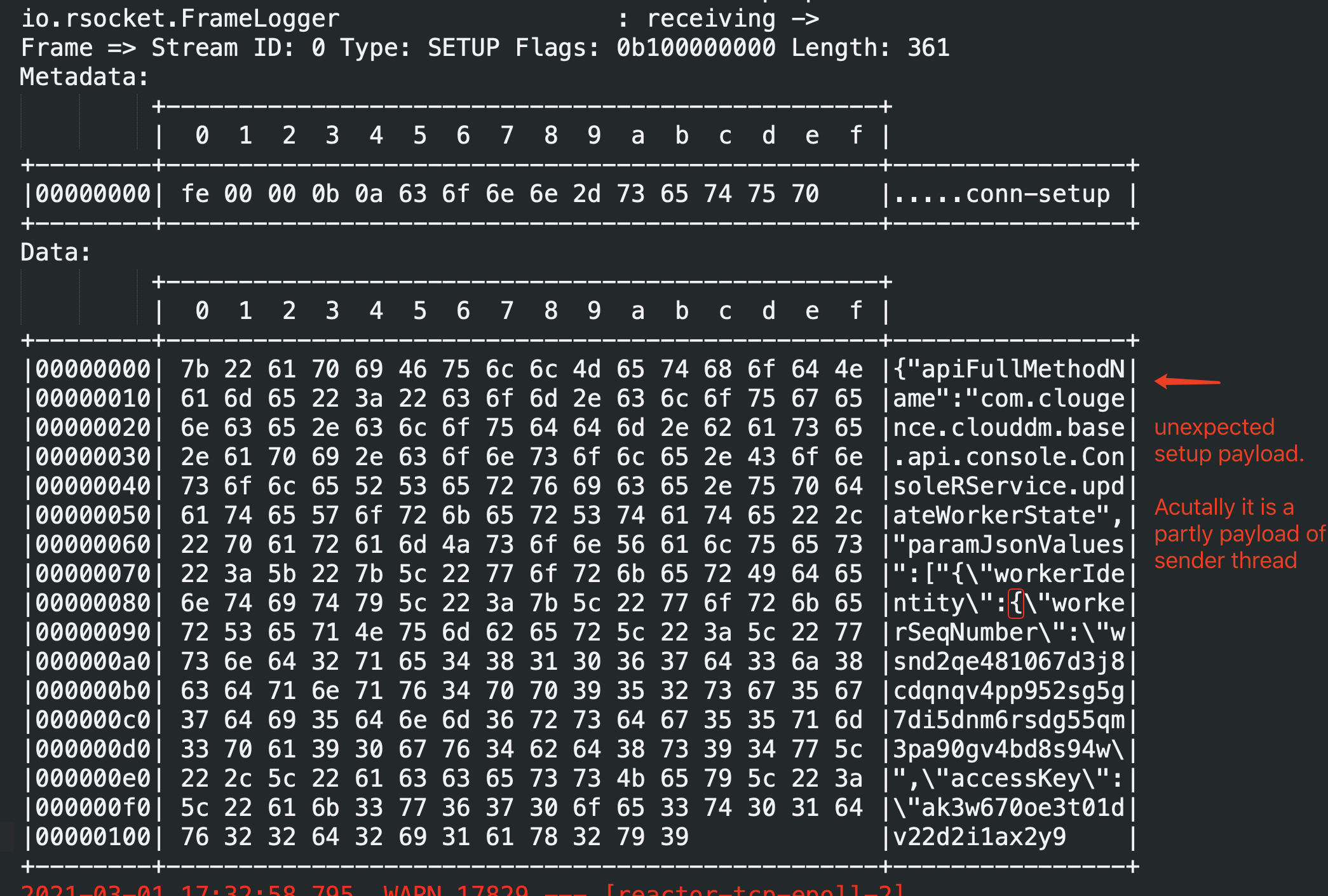 Spring Spring RSocket client send unexpected data whose payload is wrong when during connecting and cause unlimited retry