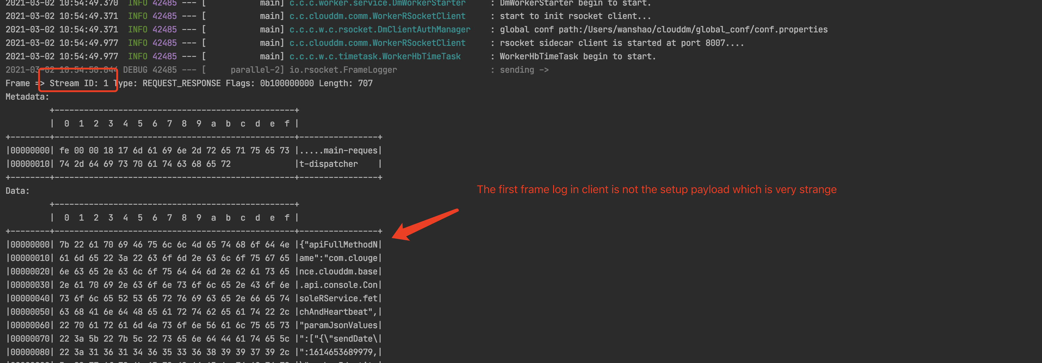 Spring Spring RSocket client send unexpected data whose payload is wrong when during connecting and cause unlimited retry