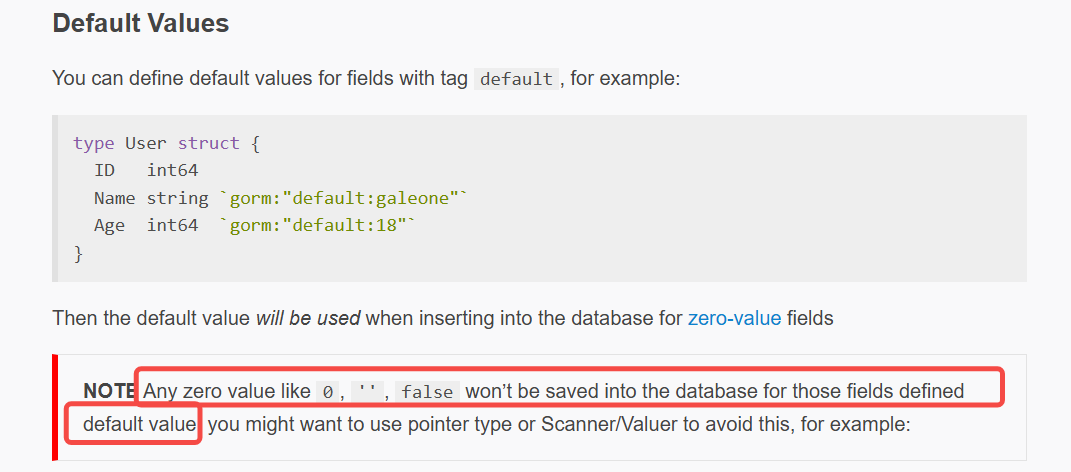 Gorm MySQL create 默认值这样不符合文档描述吧? (column default value)