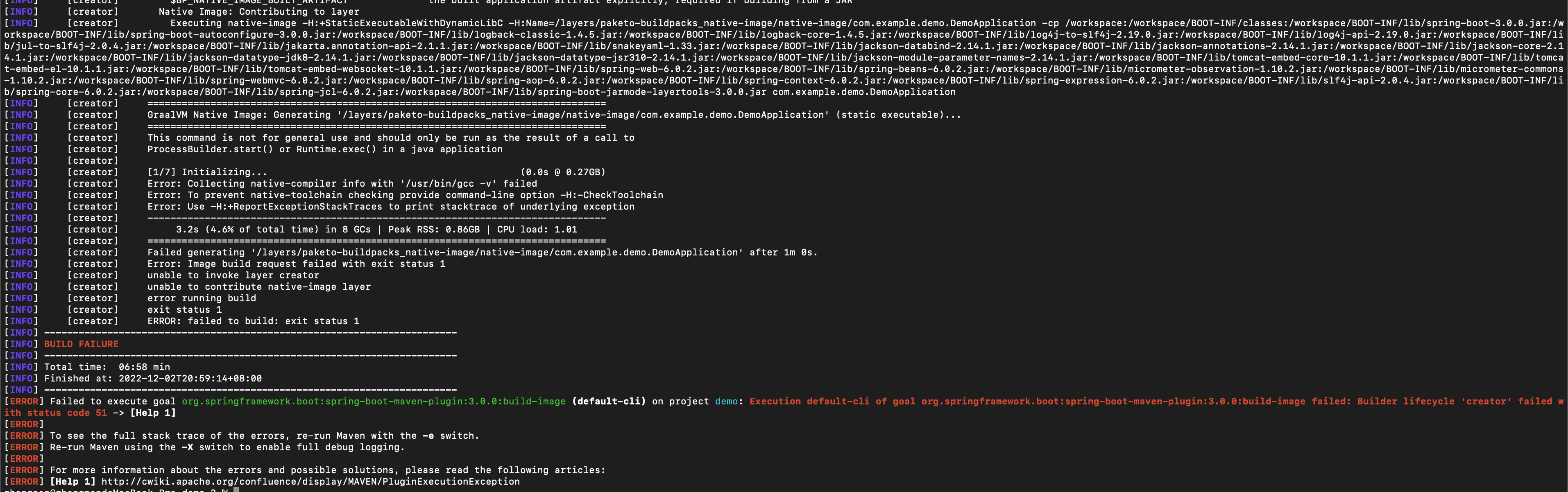 SpringBoot Fail to build native-image with buildpacks