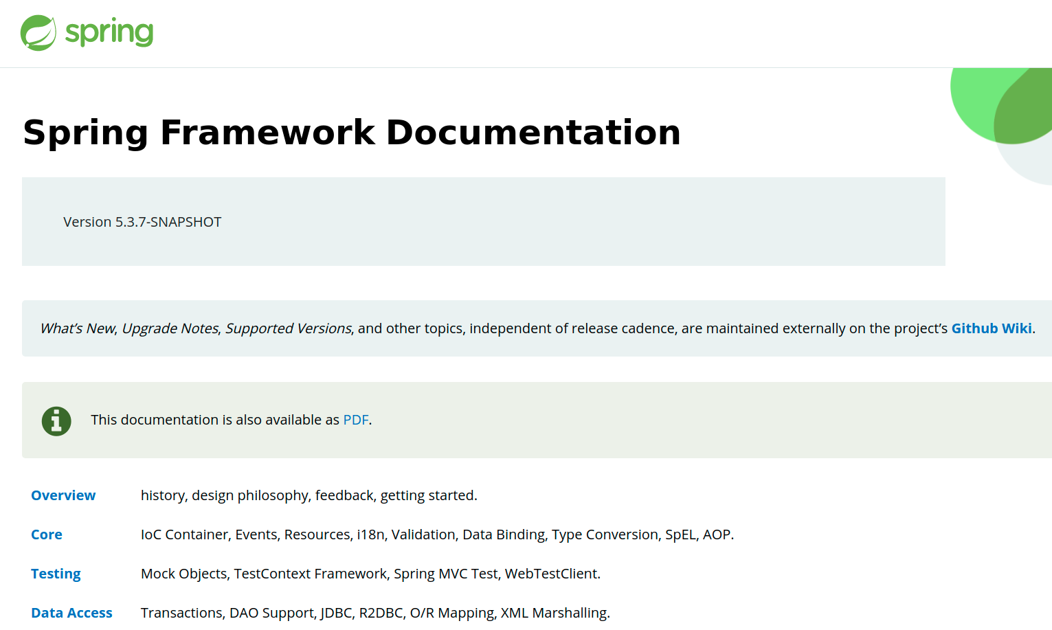 Spring Link alternate documentation formats