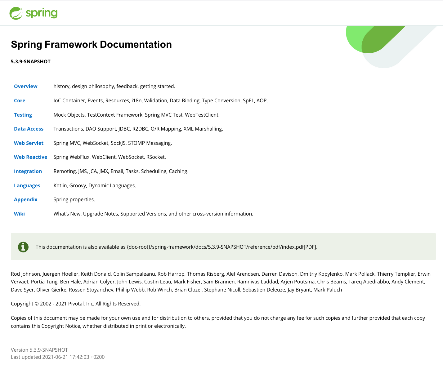 Spring Link alternate documentation formats