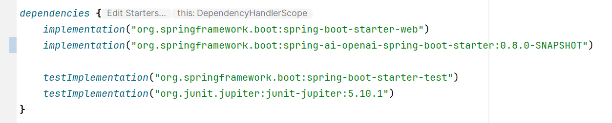 Spring-ai spring ai dependencies how to use in gradle kotlin, doc does not say this