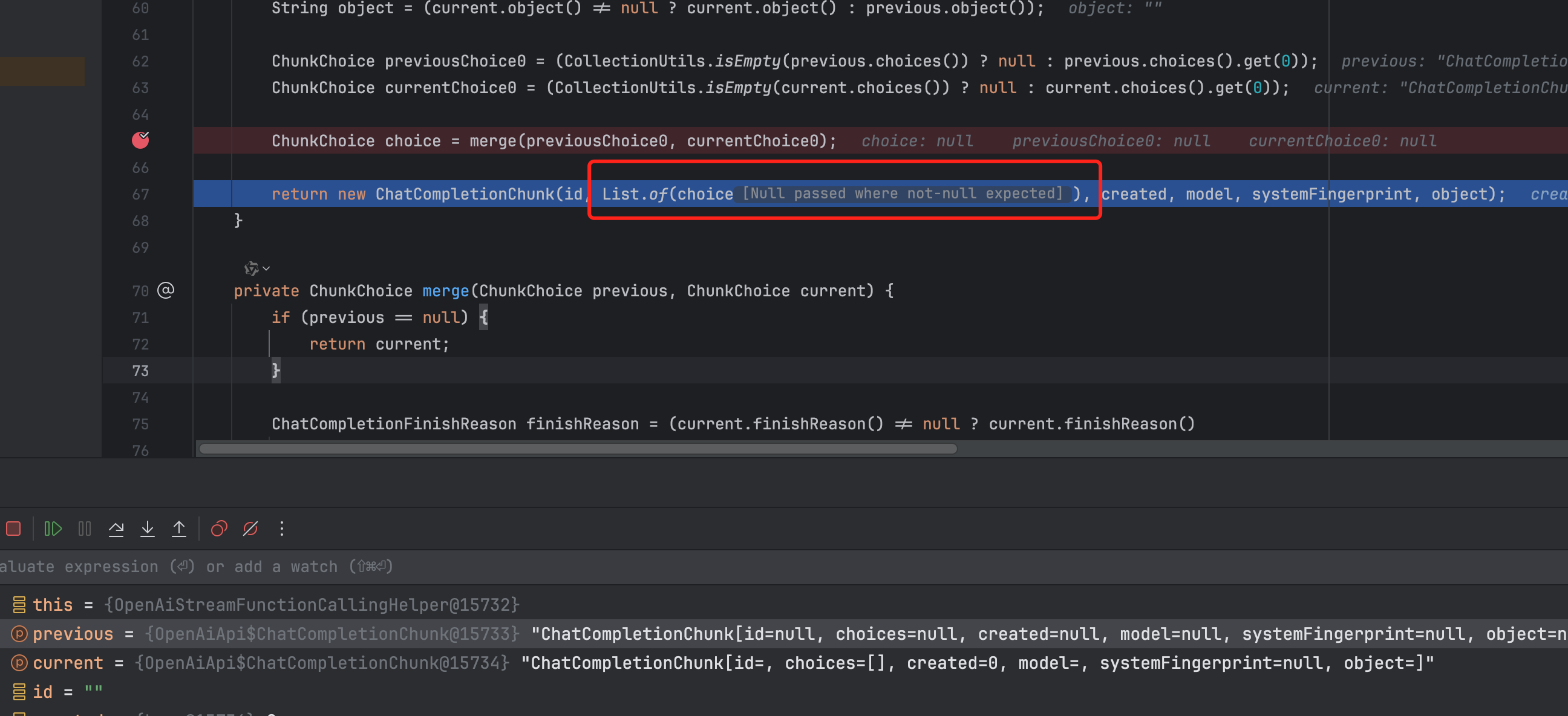 Spring-ai NullPointException  from an empty array named 