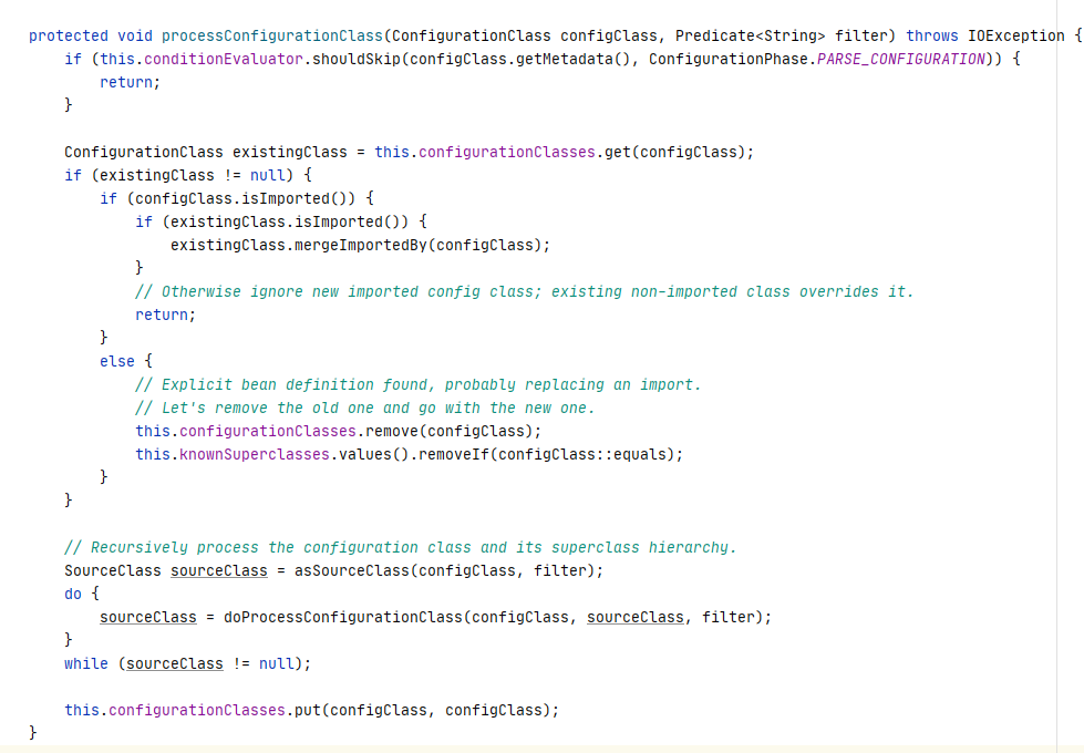 Spring configurationClasses has no useful data