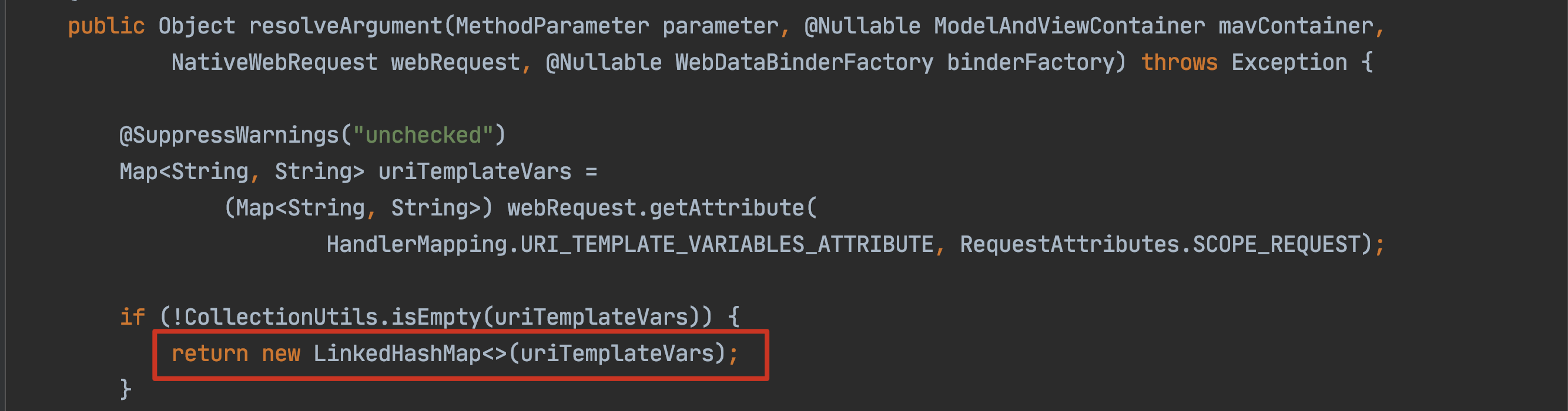 Spring Return empty LinkedHashMap instead of Collections.emptyMap() in PathVariableMapMethodArgumentResolver