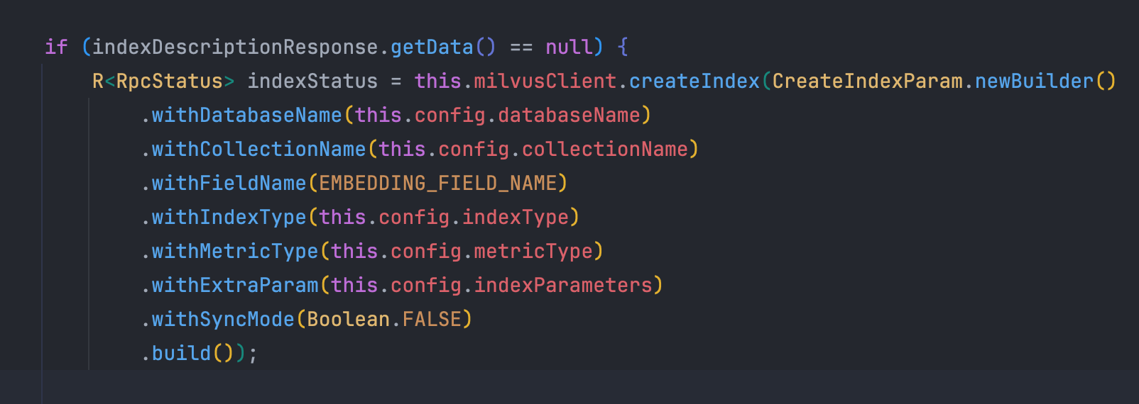 Spring-ai spirng-ai-milvus default create index failed