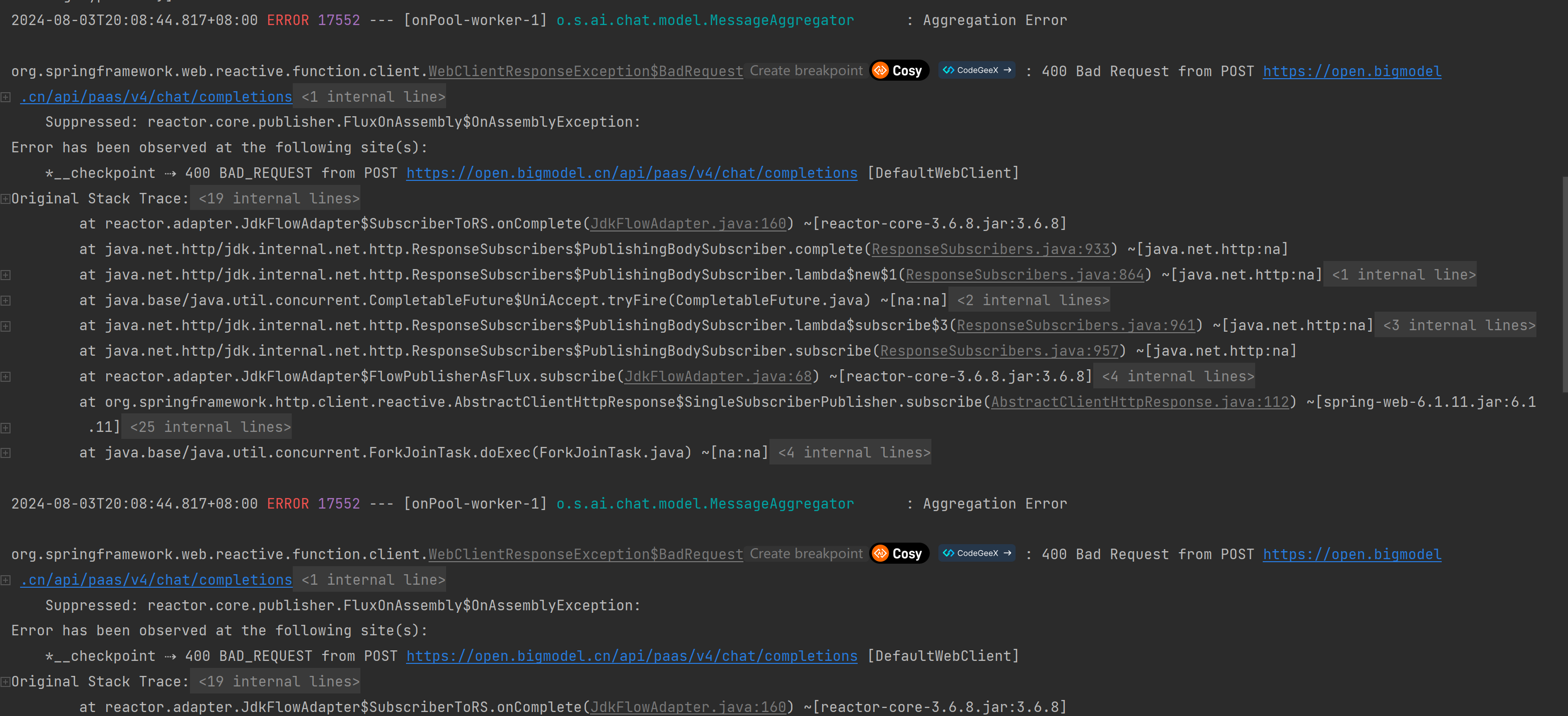 Spring-ai ZhiPu AI use ChatClient setting defaultSystem error
