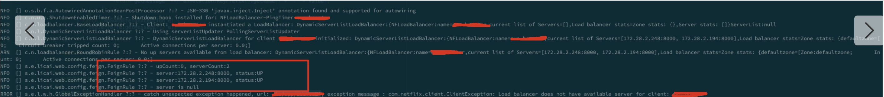 Spring Cloud Netflix when will tells no up servers available from load balancer?