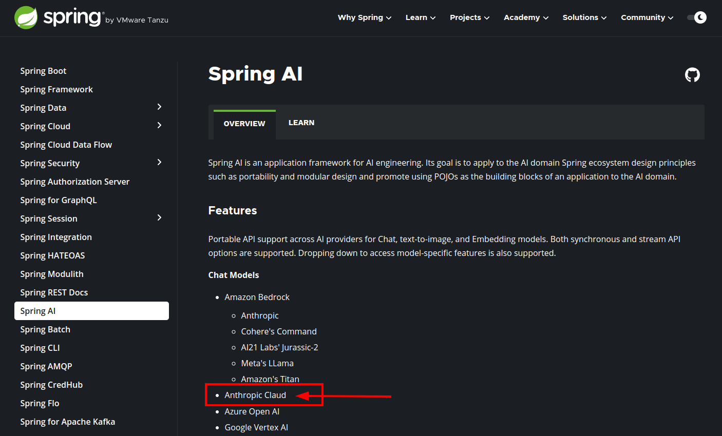 Spring-ai Spring AI projects page mispelled Anthropic 