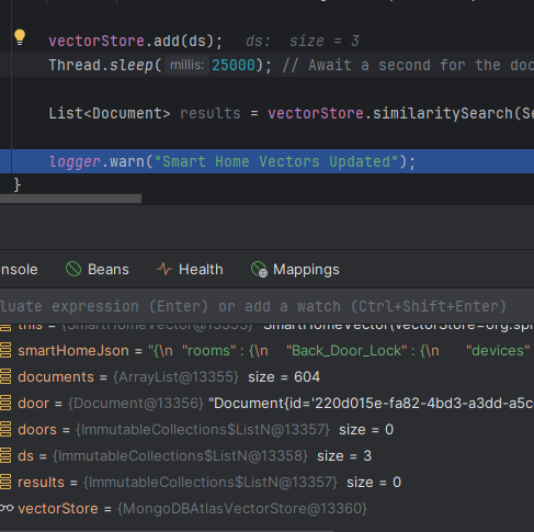 Spring-ai Can't get vectorStoreTest with MongoDBAtlasVectorStore to work locally