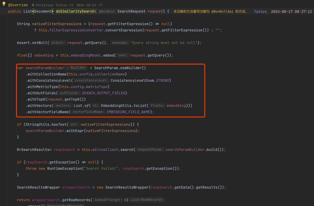 Spring-ai Milvus 2.3.4 Search for bugs