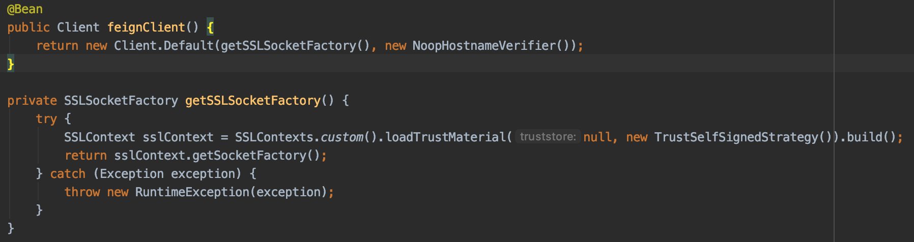 Spring Cloud Netflix Feign Client + Eureka - Disable SSL Validation not working