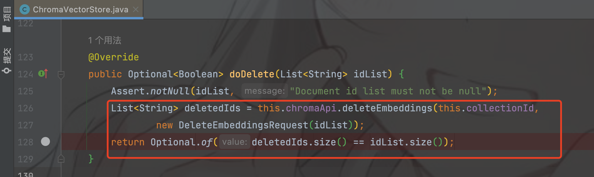 Spring-ai ChromaVectorStore doDelete  The return value is null