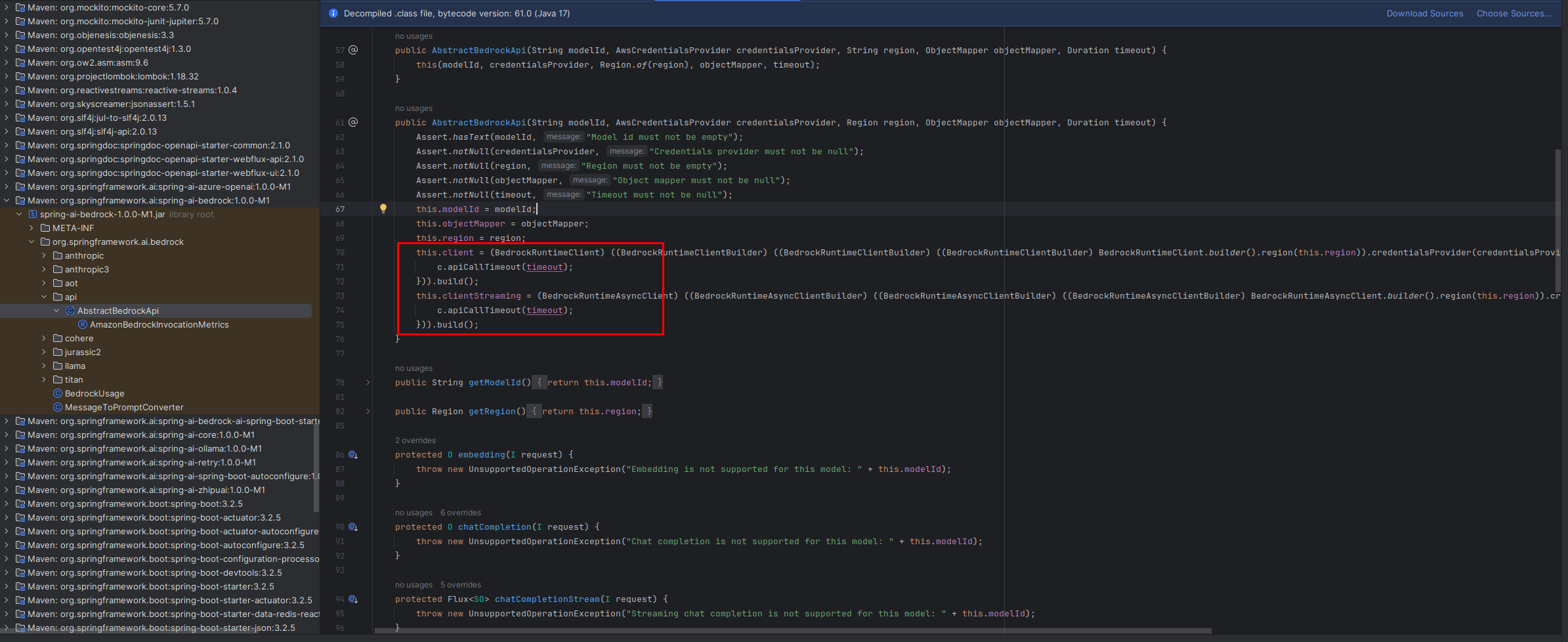 Spring AI Bedrock API read timeout in 2 minutes, even I set it as 10