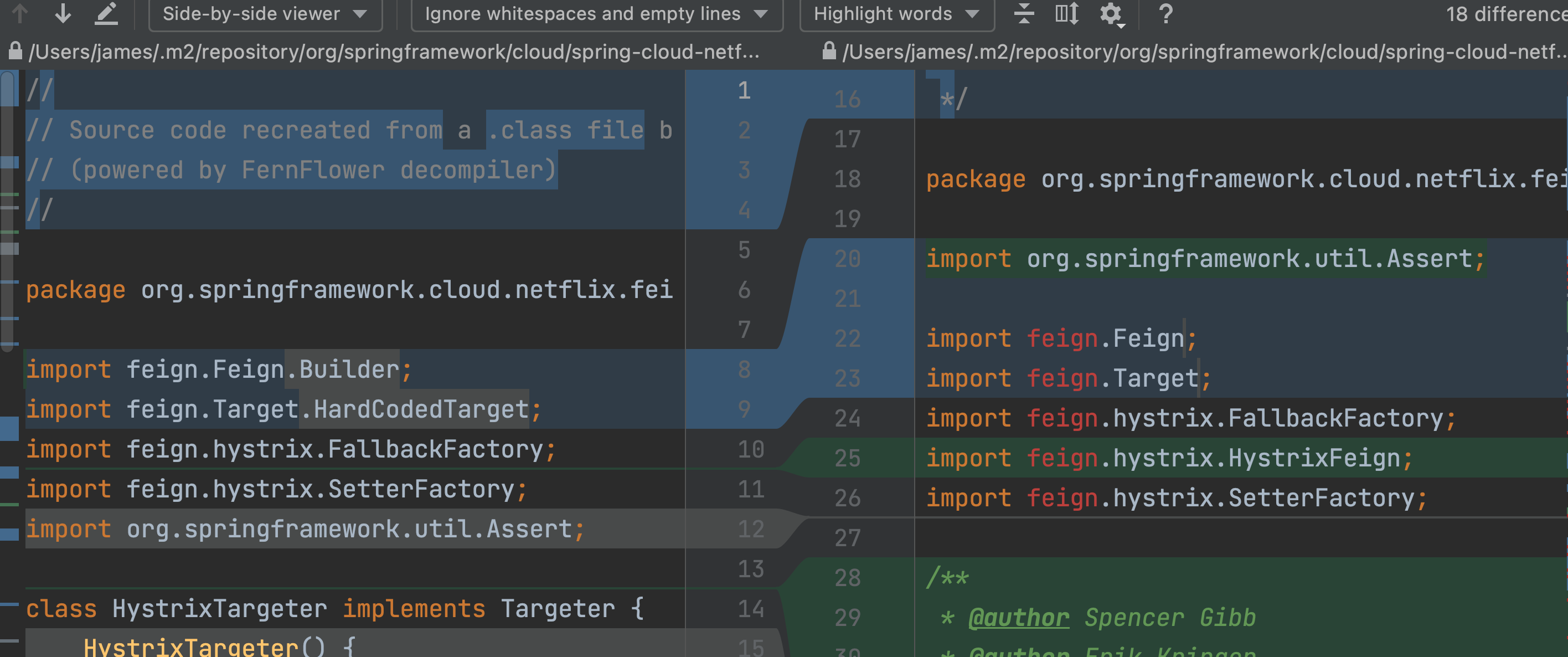 Spring Cloud Netflix Library source does not match the bytecode for class HystrixTargeter