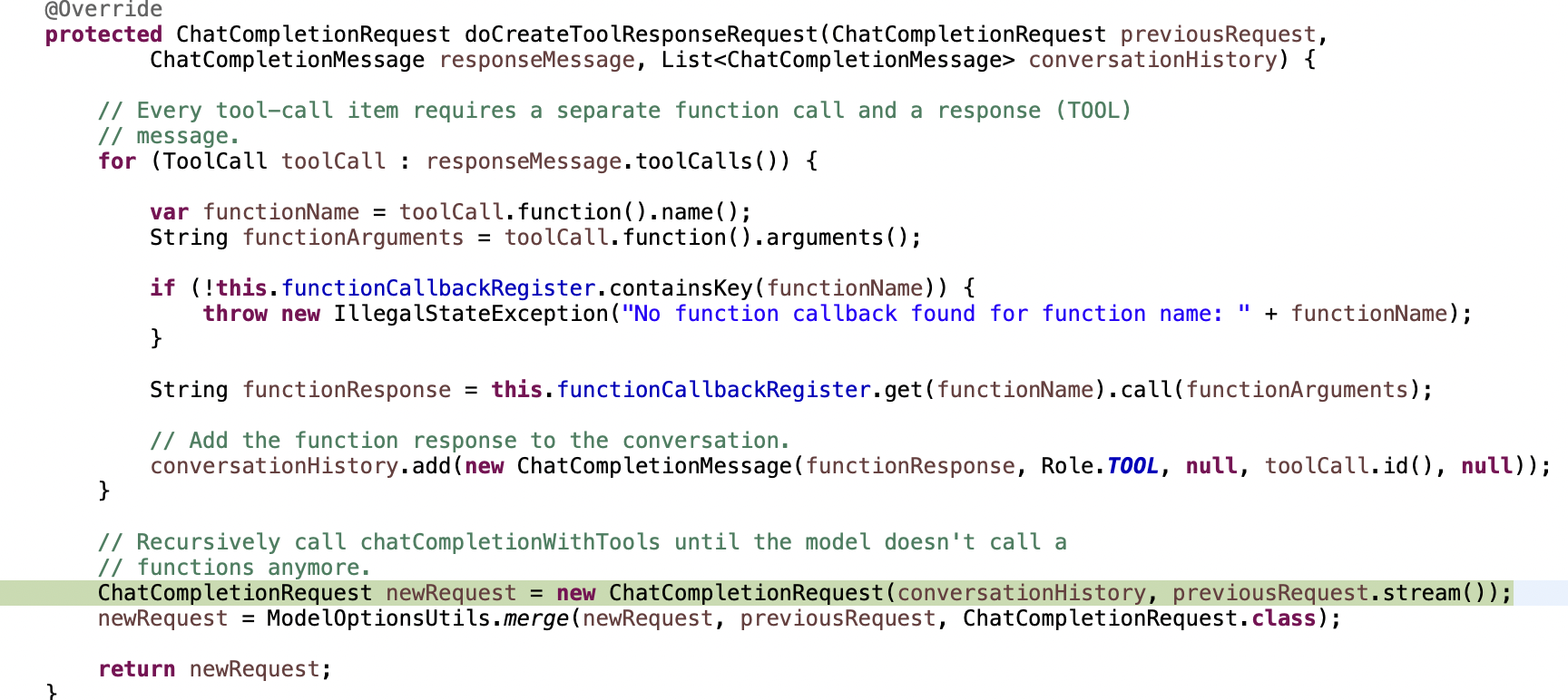 Spring AI Function Call Response Is Not Inside ChatResponse Object
