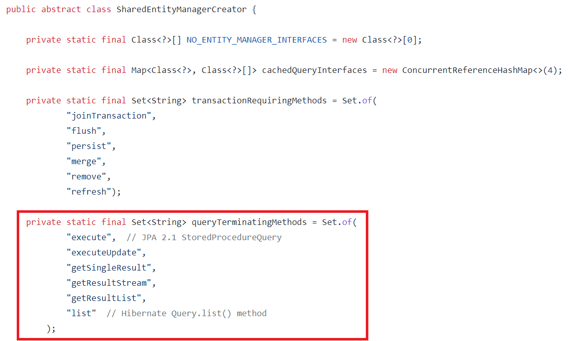 SharedEntityManagerCreator#queryTerminatingMethods