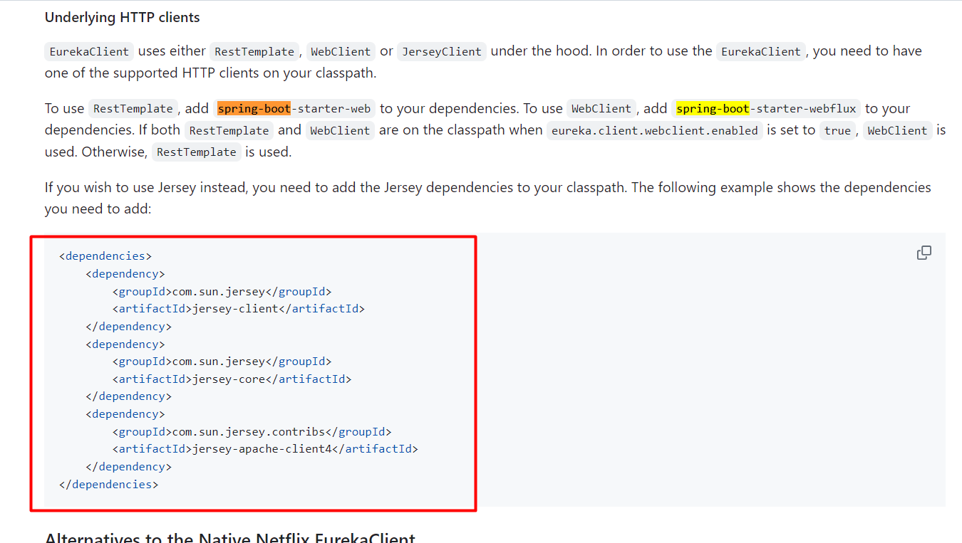 Spring Cloud Netflix Improve documentation on required HTTP client dependencies