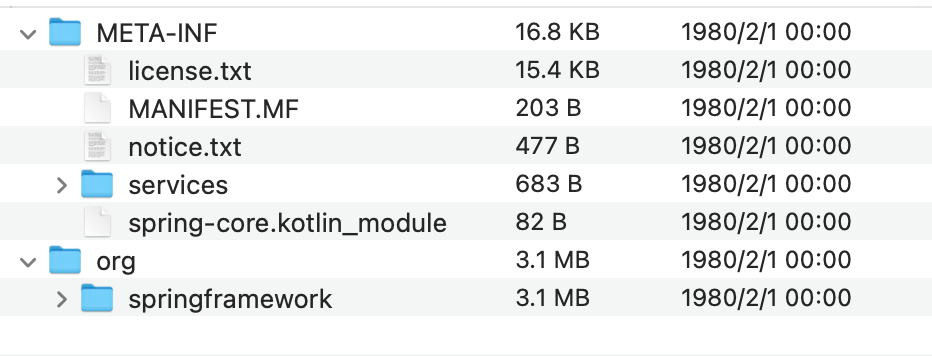 Spring The last modified timestamps of files in spring-core JAR are incorrect