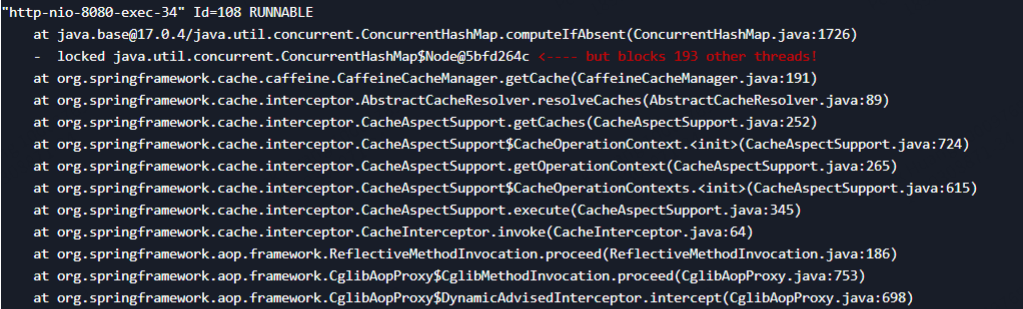 Spring CaffeineCacheManager getCache method cause thread block